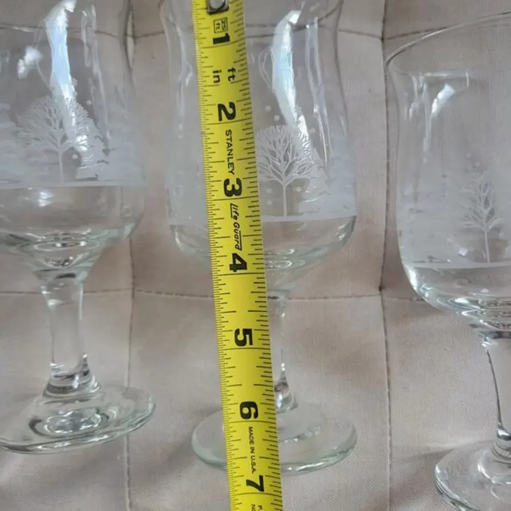 Vintage Christmas Wine Glasses‎ Winter Wonderland Frosted Tulip Hand Blown Set 3